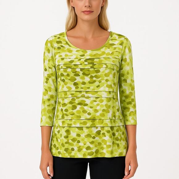 MULTIPLES Green Abstract Camo Round Neck Lined Blouse - Picture 1 of 9
